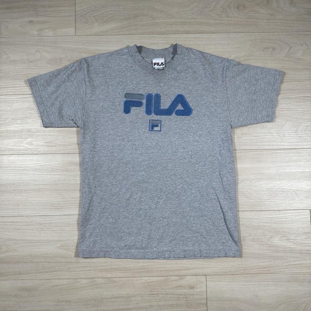 Vintage FILA T-Shirt Gray Men's Size M Y2K 90s Style Embordered Skate Sports Tee